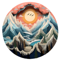 Ai generated paper cutout of a mountain and forest scene png