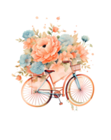 Ai generated watercolor illustration of a bicycle with flowers png