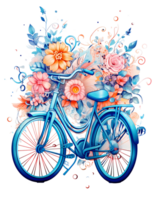 Ai generated watercolor illustration of a bicycle with flowers png