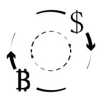 Dollar and bitcoin currency exchange. Converter dollar and crypto cash icon. Vector currency btc transfer with usd illustration