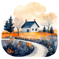 Ai generated watercolor painting of a house in the country png