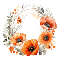 ai generiert Illustration von Orange Blumen Kranz auf transparent Hintergrund png