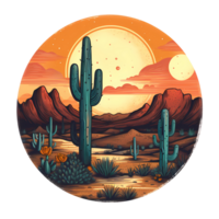 ai gegenereerd woestijn landschap met cactus planten en bergen Bij zonsondergang png