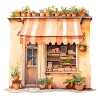 Ai generated watercolor illustration of a flower shop png