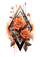 Ai generated orange roses and watercolor paint on a triangle png