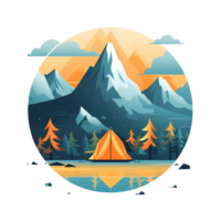 Ai generated mountain landscape with tent and trees png