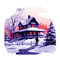 Ai generated winter landscape with a house and trees png