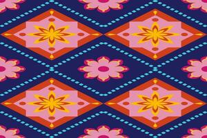 Abstract ethnic aztec geometric pattern design for background.Ethnic ikat geometric pattern for vibrant color.Colorful geometric embroidery for textiles,fabric,clothing,background,batik,knitwear vector