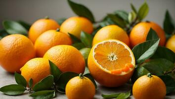 Fresh orange citrus fruit with leaves isolated on white background.. Ai Generated photo