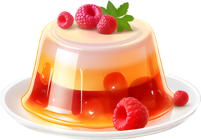 une éclater de acidulé indulgence, le pudding parfait est généreusement recouvert avec une velouté fraise sauce et orné avec un tableau de exquis garnitures. génératif ai png