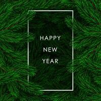 contento nuevo año bandera. abeto rama fondo con blanco marco. Navidad decoración elemento. verde vistoso pino modelo. nuevo año árbol ramas antecedentes. vector ilustración