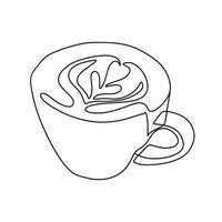 Single continuous line drawing of a cup of coffee drink. One line draw design illustration. Vector