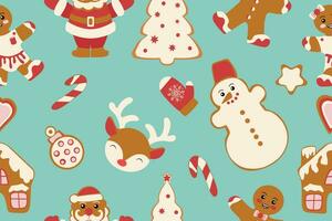 Winter seamless patterns with gingerbread cookies. Awesome holiday vector background. Christmas repeating texture for surface design, wallpapers, fabrics, wrapping paper etc. Vector illustration