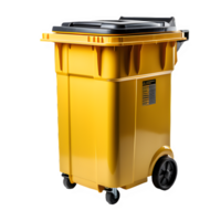 yellow trash can isolated on transparent background ,yellow garbage bin cut out png ,generative ai