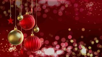 Red gold christmas ball with glow bokeh background video