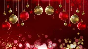 Red gold christmas ball with glow bokeh background video