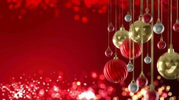 Red gold christmas ball with glow bokeh background video