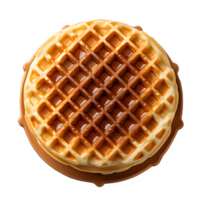 round waffle cut out isolated on transparent background png ,top view ,generative ai