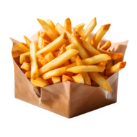 French fries in paper packaging isolated on transparent background ,potato fastfood cut out png ,generative ai