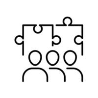 Teamwork people puzzle icon. Simple outline style. Team, friend, partner, trust, support, friendship, community, partnership, matching concept. Thin line symbol. Vector illustration isolated.