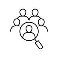 We are hiring, search for job icon. Simple outline style. Hire, talent, employee, recruit, staff, employer, vacancy, choose, people, business concept. Thin line symbol. Vector illustration isolated.