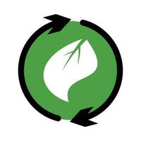 recycling icon, leaf symbol design and circular arrow. environmental concept vector in isolation on white background.