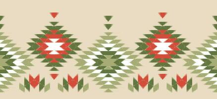 Motif Christmas ethnic handmade beautiful Ikat art. Christmas background. folk embroidery Christmas pattern, geometric art ornament print. red, green, white colors. snowflake, star, poinsettia design. vector