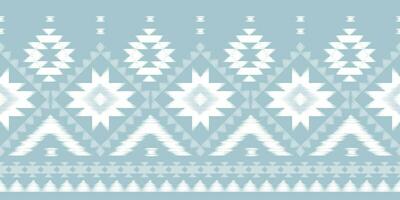 Motif Christmas ethnic handmade beautiful Ikat art. Christmas background. folk embroidery Christmas pattern, geometric art ornament print. blue, white colors. snowflake, star, poinsettia design. vector