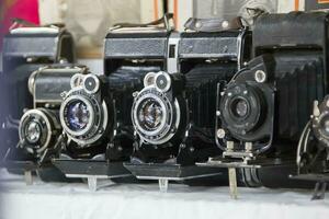 Moscow, June 08, 2018. Central market.Vintage cameras. Ancient photographic equipment photo