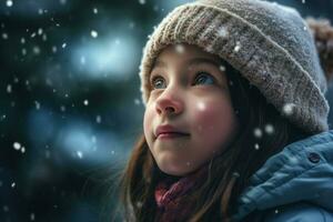 Girl first snowfall look. Generate Ai photo