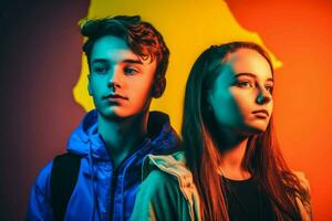 Colorful group teenagers. Generate Ai photo