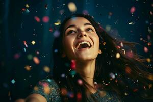 Woman confetti party. Generate Ai photo