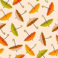 Cute seamless pattern with colorful umbrellas. Autumn season colors. Vector illustration