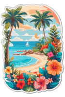 Sticker Exotic Floral Paradise on a Beautiful Beach transparent background AI Generative png