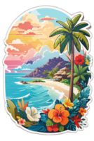 Sticker Exotic Floral Paradise on a Beautiful Beach transparent background AI Generative png