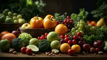 Vegetables and fruits background. Ai Generated photo