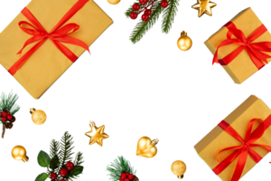 Christmas frame with pine and gift box png