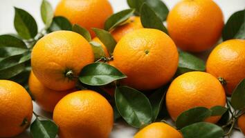 Fresh orange citrus fruit with leaves isolated on white background.. Ai Generated photo