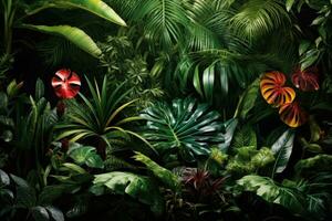 Exotic tropical leaves background. Generative AI photo
