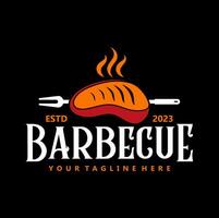 grill barbecue logo vintage. retro grilled barbecue food vector illustration