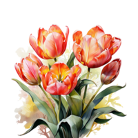 tulp bloem, tulp bloem waterverf, waterverf tulp png, transparant achtergrond, ai gegenereerd png