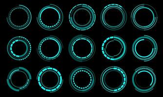 Set of sci fi blue circle user interface elements technology futuristic design modern creative on black background vector