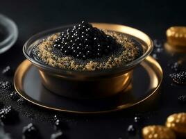 Luxury black sturgeon caviar, Generative AI Illustration. photo