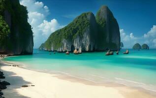 Wonderful magical beach in Thailand, Generative AI Illustration. photo