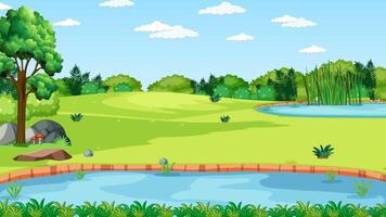 dibujos animados paisaje con estanque y arboles video