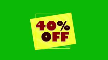Green screen, Animation forty percent offer text Flat Style Pop up Promotional Animation 4K. Sale, Discounts 40 percent off  video, Deals, Special Offers or black Friday event video