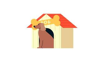 Dog cartoon inside wood house design vector