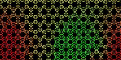 Dark Green, Red vector background with occult symbols.