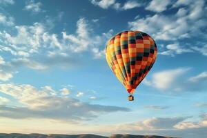 Colorful air balloon flying in the sky photo