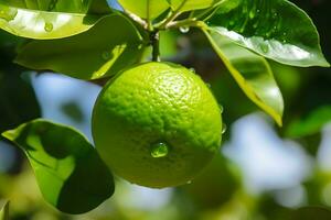 Lime fruit on tree with selective focus photo